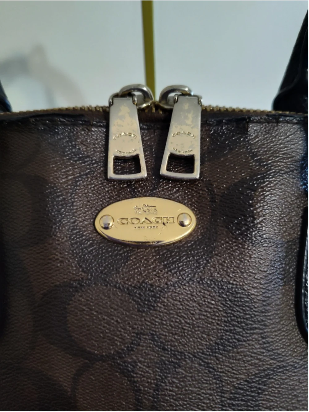 Women's Coach Signature Satchel Bag Brown and Black